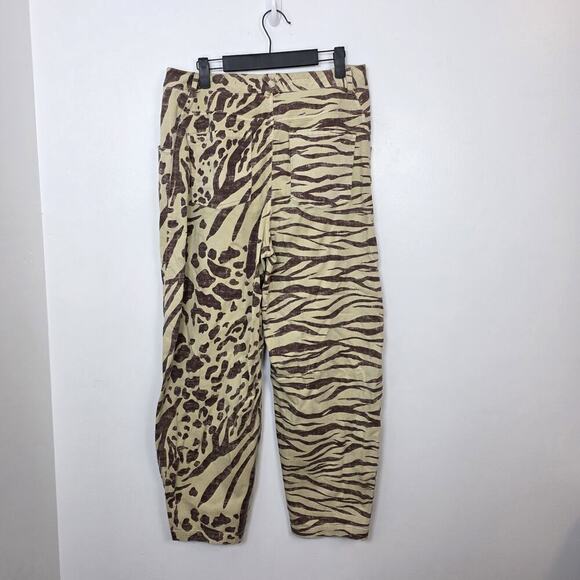 Pilcro Cream Brown Animal Print Avant Garde Denim The Long Bow Trousers Size 29 - Picture 9 of 10